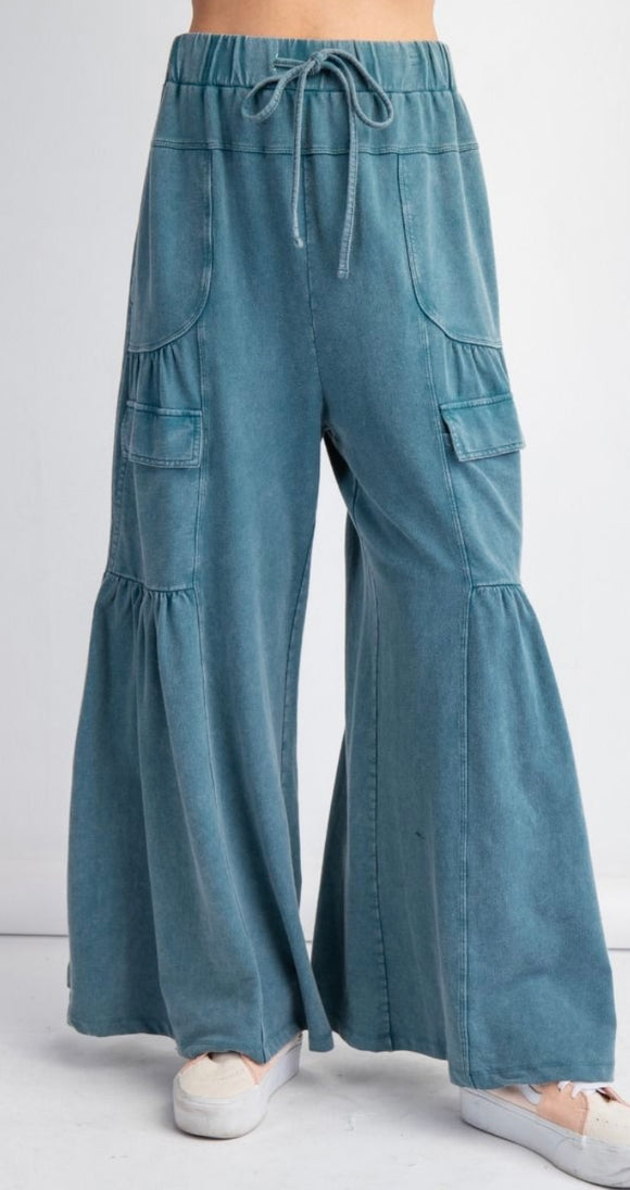 Mineral wash wide leg pant
