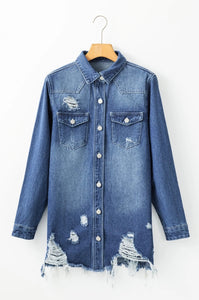 DISTRESSED LONG DENIM SHIRT