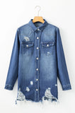 DISTRESSED LONG DENIM SHIRT