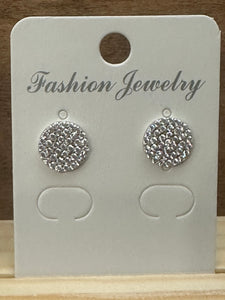 Sterling Silver Pave Disc Stud Earring Large