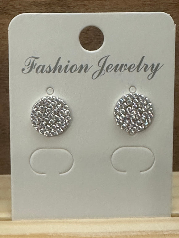 Sterling Silver Pave Disc Stud Earring Large