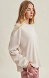 Drop Shoulders Waffle Knit Top/Oatmilk