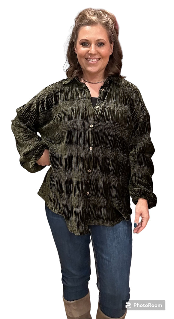 Tiered gather smocked velvet top