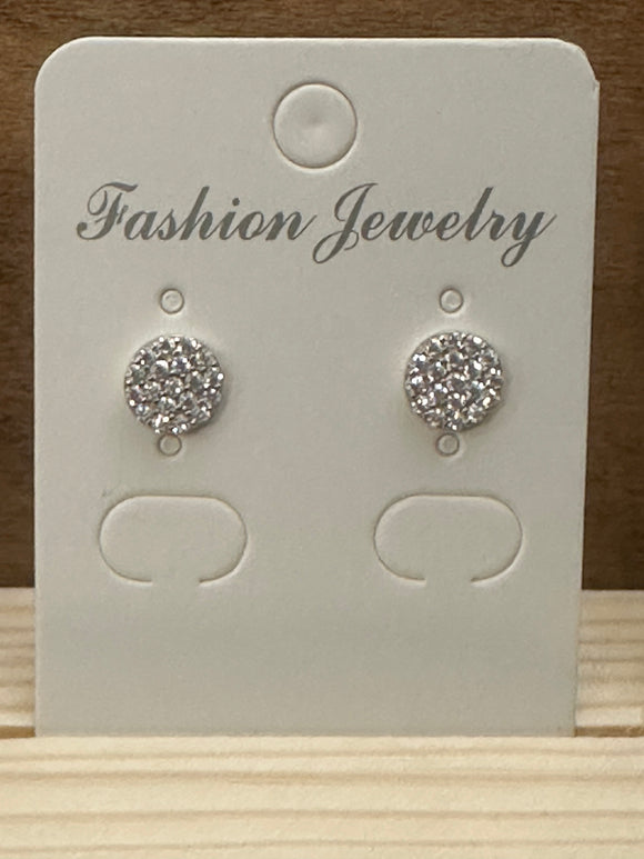 Sterling Silver Pave Disc Earring Stud Small