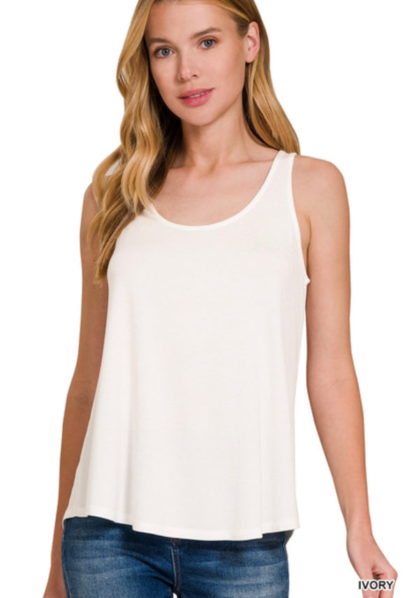 Ivory Flowy Hem Tank