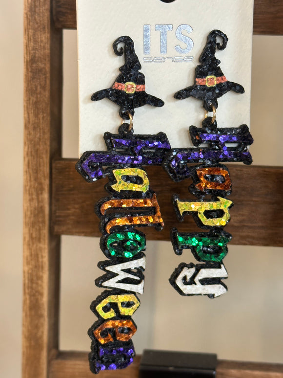 HAPPY HALLOWEEN WITCH HAT EARRING