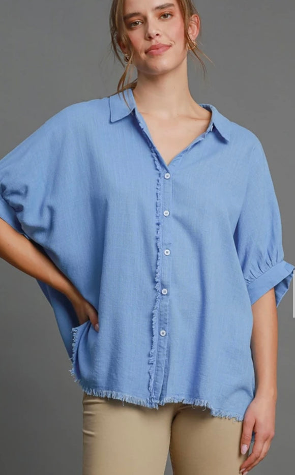 Linen Blend Short Sleeve Button Down