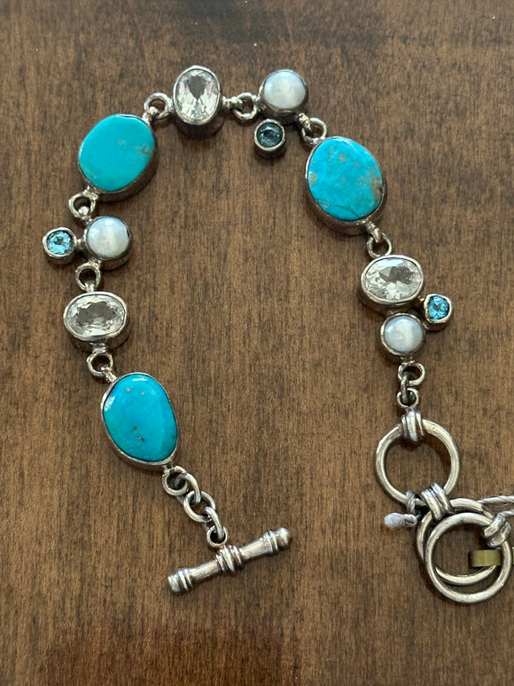 Turquoise, Topaz & Pearl Bracelet
