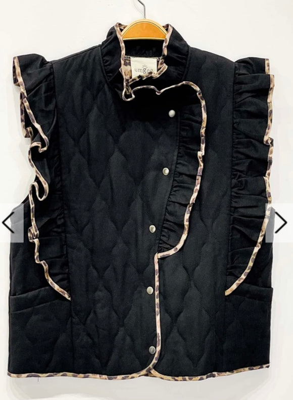 Quilted Leopard Trim Vest