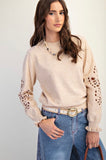 Cut Work Sleeve Sweater Oatmeal