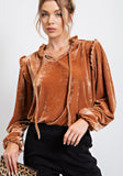 Velvet ruffle tie top
