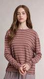 Striped Relaxed Long Sleeve Top/ Marsala