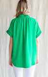 Green V-Neck Ruffle Top