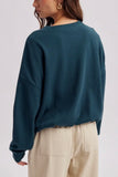 Waffle Knit Banded Hem Top/ Teal