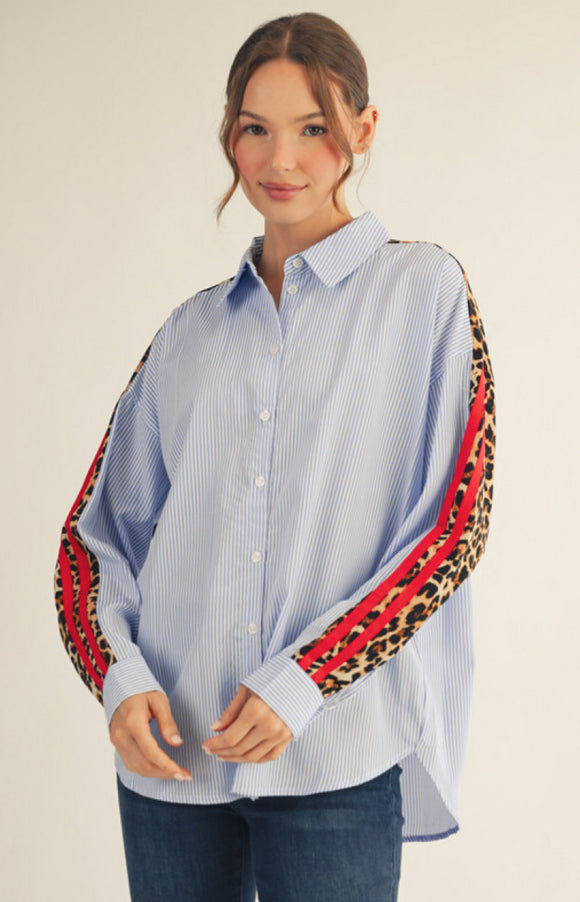 Blue Pinstripe Leopard Top