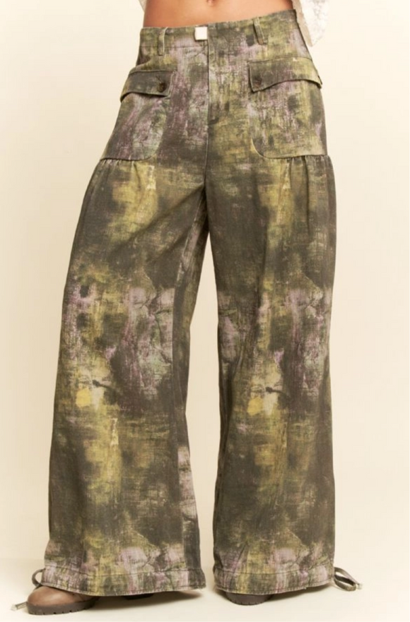 Tie-Dyed Green Denim Balloon Bottom Pant