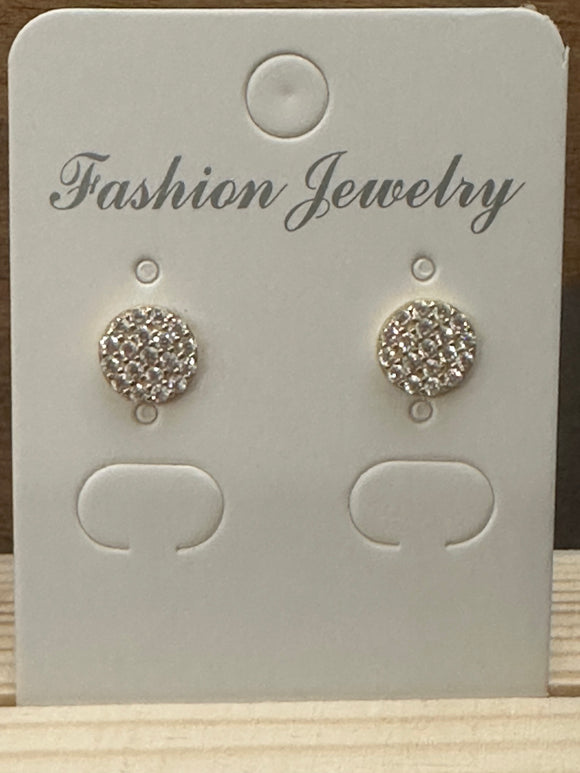 14KY Gold Plate Round Pave Disc Stud Earring Small