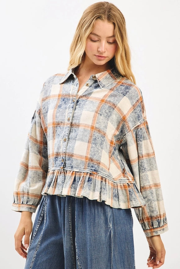 Orange Blue Plaid Top