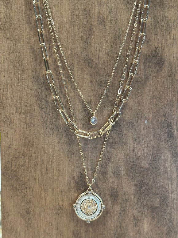 Two Tone Multi Strand Coin Necklace