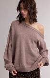 Ribbed Hem One Shoulder Sweater/Mink