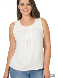Plus Front Neck Pleat Sleeveless Top