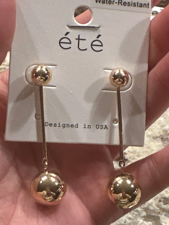 Water Resistant Long Ball Bar Dangle Earring