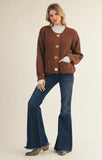 Gold Button Cardigan/ Mocha