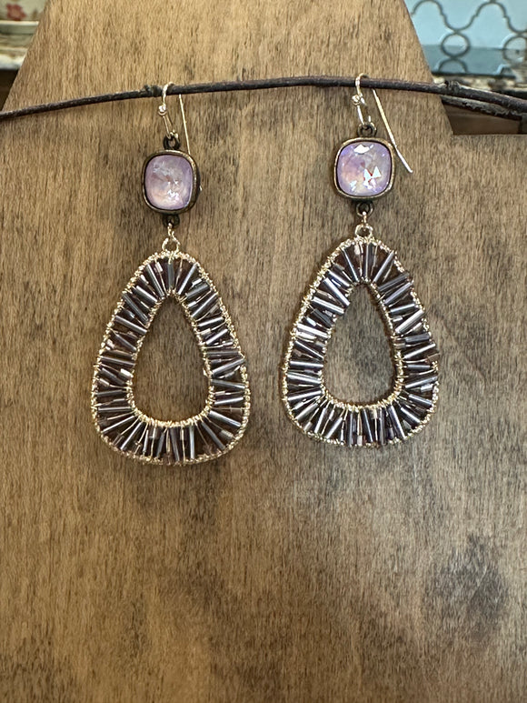Purple Tube Bead Austrian Crystal Earring