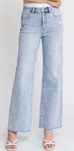 Mica Embellished High Rise Wide Leg
