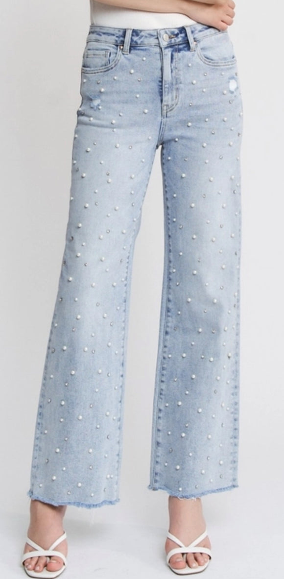 Mica Embellished High Rise Wide Leg