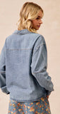 Washed Denim V-Neck Collared Top