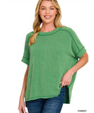 Raised Rib Cuff Sleeve Top
