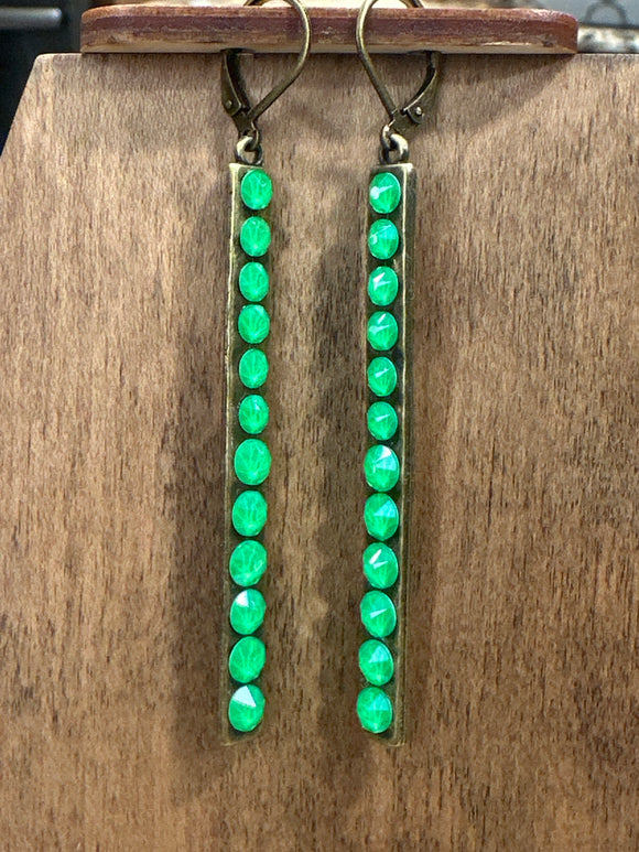 Green Austrian Crystal Bar Earring