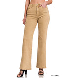 Acid Wash Frayed Hem Pant/ Camel
