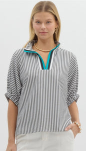Turquoise collared stripe shirt