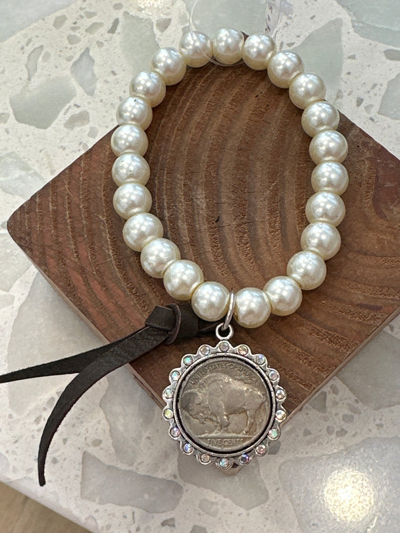 Pearl buffalo nickel bracelet