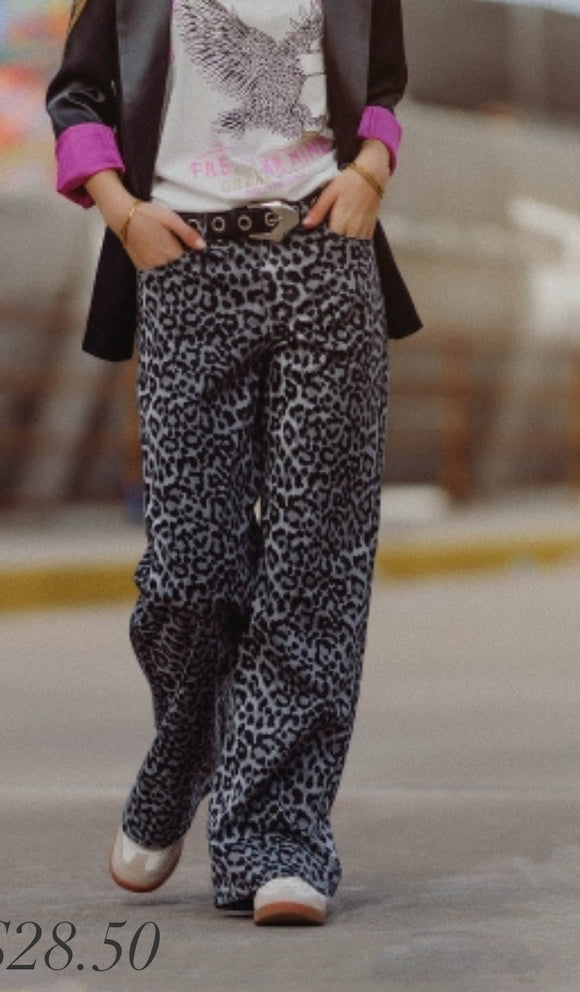 Gray & Black Leopard Pant