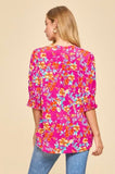 Liz Smock Sleeve Top/Pink Floral