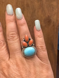 Turquoise & Coral Ring