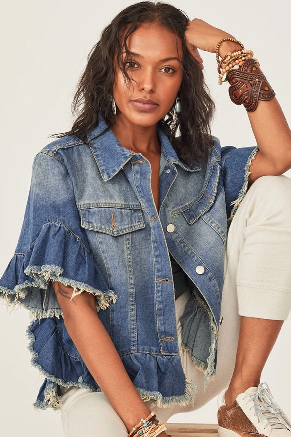 RUFFLE DENIM JACKET