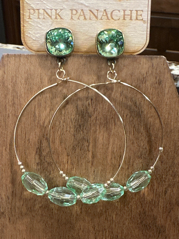 Green Faceted Oval Beaded Earring with Austrian Crystal