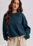 Waffle Knit Banded Hem Top/ Teal