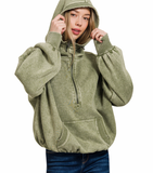 Acid-Washed Fleece 1/2 Zip Hoodie/ Lt Olive