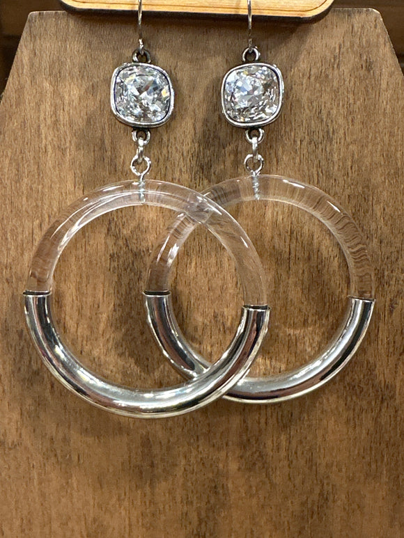 Clear Acrylic Circle with Austrian Crystal Earring