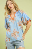 Embroidered Floral V Neck Top