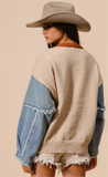 Rust Star Denim Sleeve Sweater