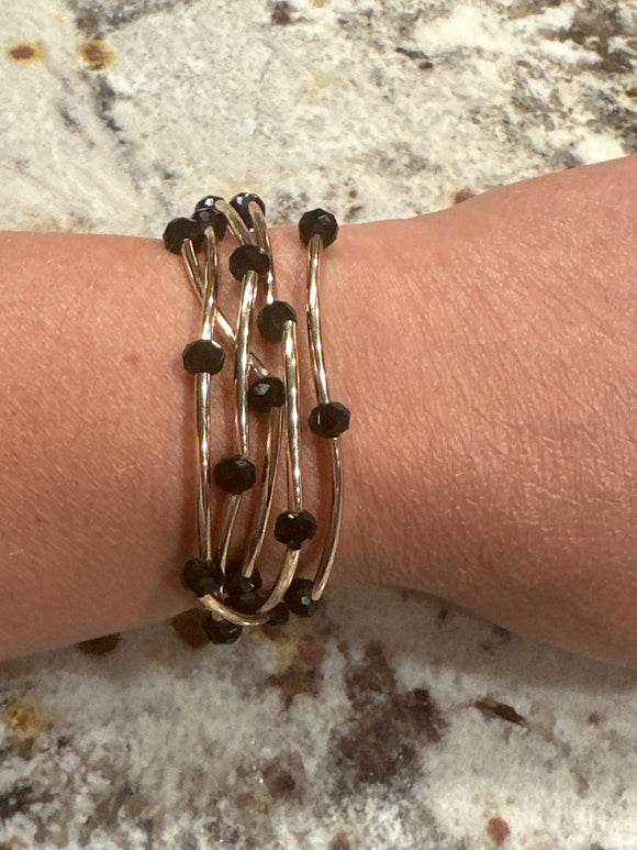 Water Resistant Black Beaded Stretch Bracelet Set