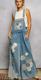 Floral Patch Overalls/ Denim