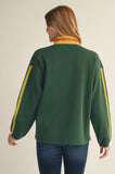 Quarter Zip Stripe Sleeve Top/ Green