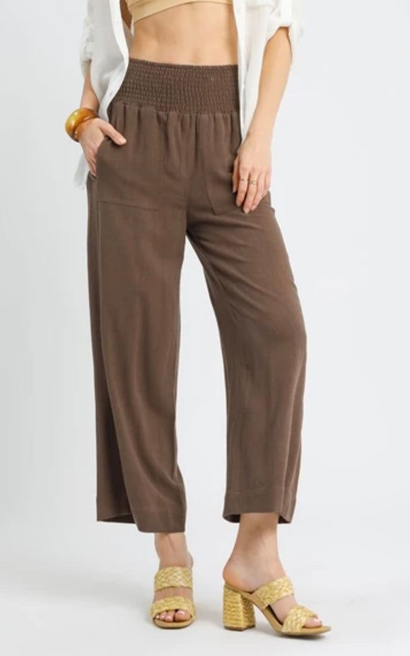 Espresso Linen Blend Wide Leg Crop